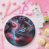 Assiettes En Carton Tourne-disque de néon avec disque vinyle (Fête)