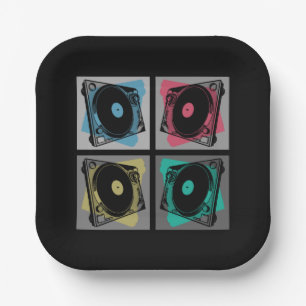 Assiettes En Carton Tourne-disques d'art pop rétro