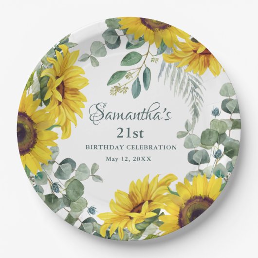 Assiettes En Carton Tournesol 21e fête d'anniversaire (Devant)