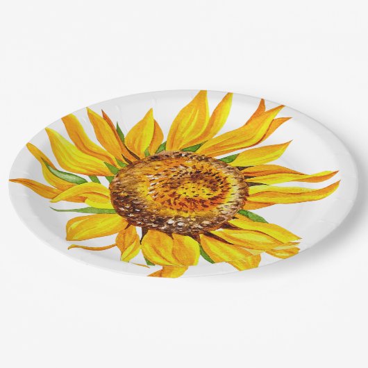Assiettes En Carton Tournesol Aquarelle Fleurs Plaques en papier (Angle)