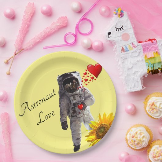 Assiettes En Carton Tournesol Astronaut Plaques en papier Coeurs rouge (Fête)