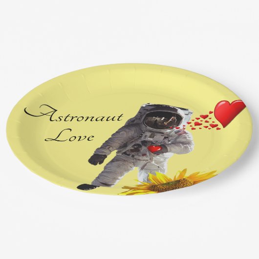 Assiettes En Carton Tournesol Astronaut Plaques en papier Coeurs rouge (Angle)