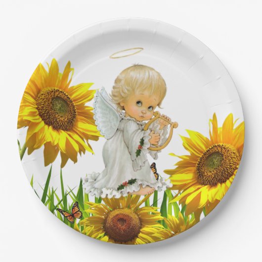 Assiettes En Carton Tournesol Baby Angel Plaques en papier (Devant)
