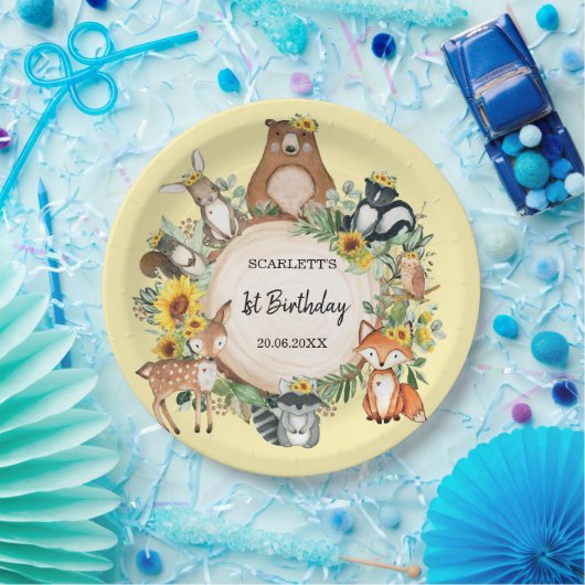 Assiettes En Carton Tournesol Bois Forêt Animaux Bébé Anniversaire (Fête)