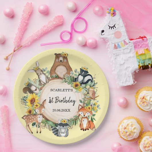 Assiettes En Carton Tournesol Bois Forêt Animaux Bébé Anniversaire (Fête)