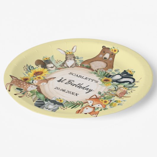 Assiettes En Carton Tournesol Bois Forêt Animaux Bébé Anniversaire (Angle)