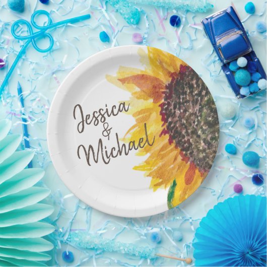 Assiettes En Carton Tournesol Brown jaune Blanc Mariage Couples (Fête)