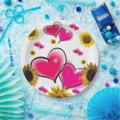 Assiettes En Carton Tournesol Coeurs roses Plaques en papier (Fête)