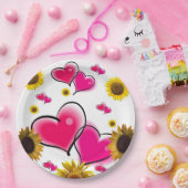 Assiettes En Carton Tournesol Coeurs roses Plaques en papier (Fête)