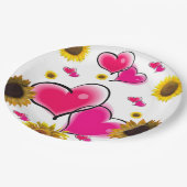 Assiettes En Carton Tournesol Coeurs roses Plaques en papier (Angle)