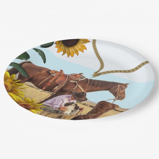 Assiettes En Carton Tournesol Cowboy Horse Plaques en papier (Angle)