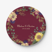 Assiettes En Carton Tournesol de Bourgogne Mariage rustique (Devant)