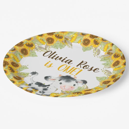 Assiettes En Carton Tournesol de vache fille anniversaire customisé pl (Angle)