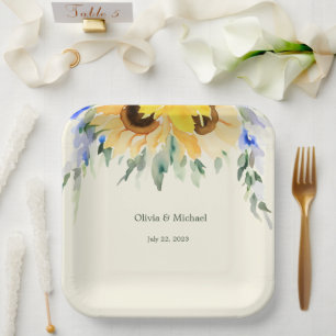 Assiettes En Carton Tournesol Elegant Aquarelle Mariage Plaques de pap