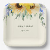 Assiettes En Carton Tournesol Elegant Aquarelle Mariage Plaques de pap (Recto)