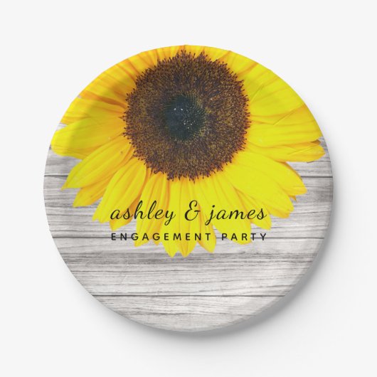 Assiettes En Carton Tournesol en bois rustique Personnalisé (Devant)