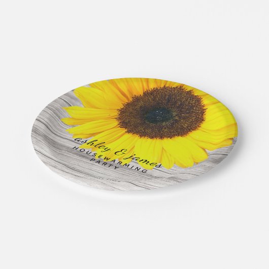Assiettes En Carton Tournesol en bois rustique Personnalisé (Angle)