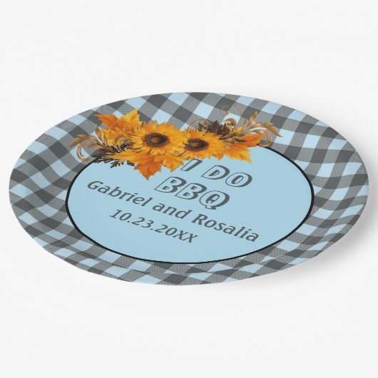 Assiettes En Carton Tournesol et Bleu Buffalo Checks Partie d'engageme (Angle)