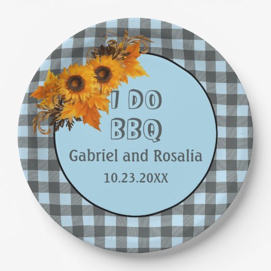 Assiettes En Carton Tournesol et Bleu Buffalo Checks Partie d'engageme (Devant)