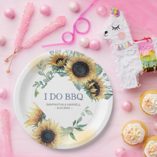 Assiettes En Carton Tournesol et bleu marine I Do BBQ (Fête)