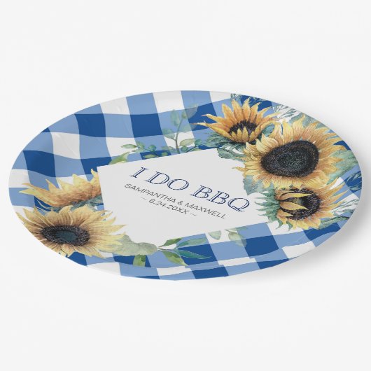 Assiettes En Carton Tournesol et En vichy bleu I Do BBQ (Angle)
