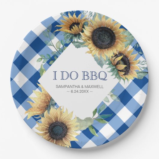 Assiettes En Carton Tournesol et En vichy bleu I Do BBQ (Devant)