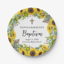 Tournesol et Eucalyptus Boho Croix Baptême