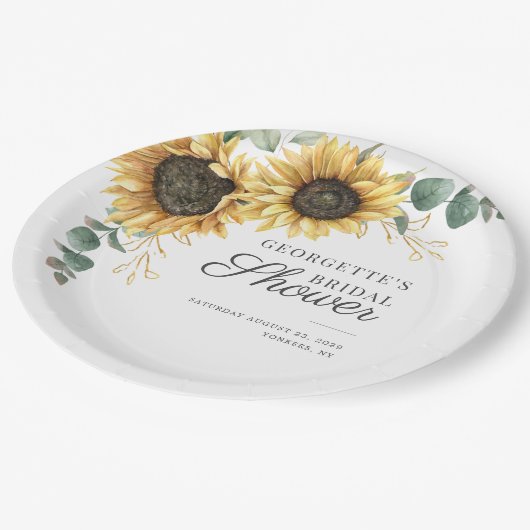 Assiettes En Carton Tournesol Eucalyptus Vert Fête des mariées florale (Angle)