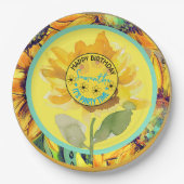Assiettes En Carton Tournesol Fille Anniversaire Jaune Noir (Devant)