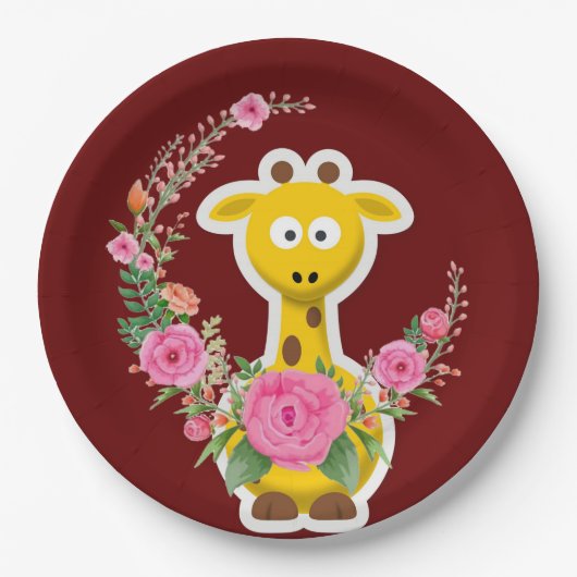 Assiettes En Carton Tournesol Floral Giraffe Roses Rose Plaques en pap (Devant)