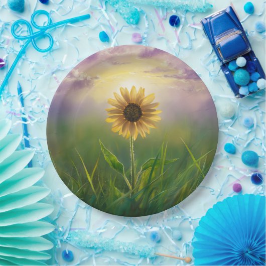 Assiettes En Carton Tournesol Fluisant Dans Le Terrain Grassy (Fête)