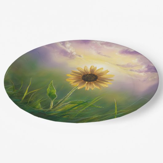 Assiettes En Carton Tournesol Fluisant Dans Le Terrain Grassy (Angle)