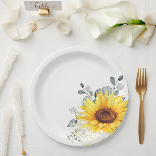 Assiettes En Carton Tournesol ivoire pivoine Floral Eucalyptus Mariage (Mariage)