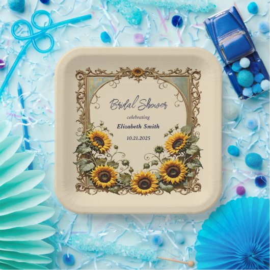 Assiettes En Carton Tournesol jaune avec cadre d'art douche nuptiale (Fête)