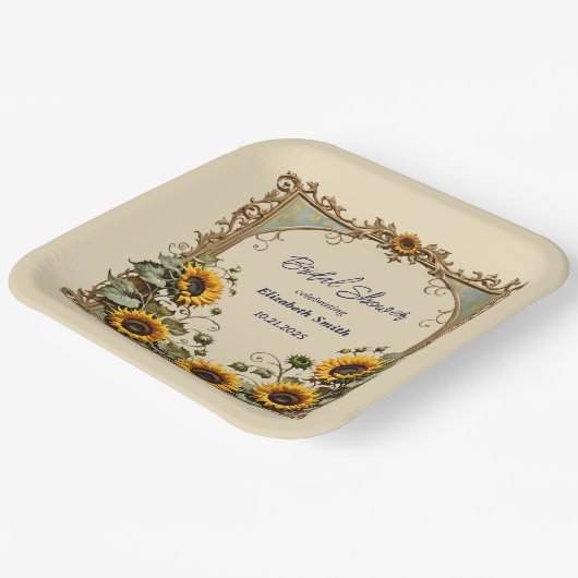 Assiettes En Carton Tournesol jaune avec cadre d'art douche nuptiale (Angulaire)