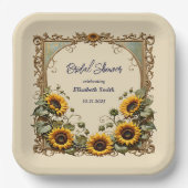Assiettes En Carton Tournesol jaune avec cadre d'art douche nuptiale (Recto)