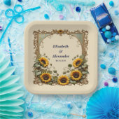 Assiettes En Carton Tournesol jaune avec cadre d'art mariage (Fête)