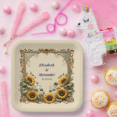 Assiettes En Carton Tournesol jaune avec cadre d'art mariage (Fête)