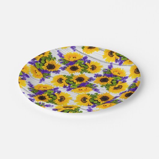Assiettes En Carton Tournesol jaune pourpre en bois blanc rustique de (Angle)