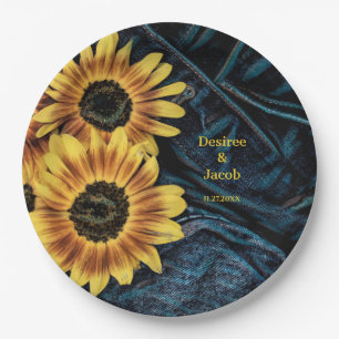 Assiettes En Carton Tournesol Jaune Russe Denim Blue Jeans Mariage