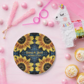 Assiettes En Carton Tournesol jaune rustique Denim Blue Jeans Mariage (Fête)