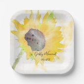 Assiettes En Carton Tournesol jaune sur Mariage d'aquarelle blanche (Recto)