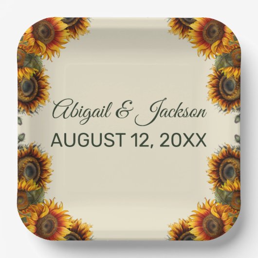 Assiettes En Carton Tournesol Mariage Forêt Vert Russe (Recto)