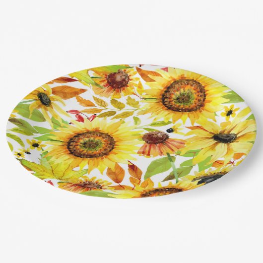 Assiettes En Carton Tournesol Mariage Thanksgiving Diner Plates (Angle)