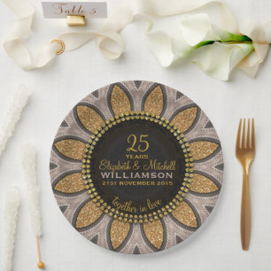 Assiettes En Carton Tournesol Pailleté Or Anniversaire Moderne