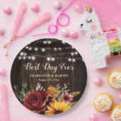 Assiettes En Carton Tournesol Rouge Rose rustique Pays Mariage en bois (Fête)