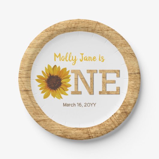 Assiettes En Carton Tournesol rustique 1er anniversaire Boho aquarelle (Devant)