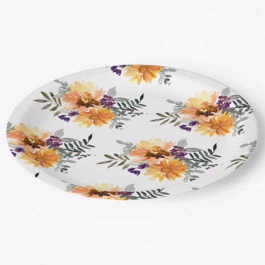 Assiettes En Carton Tournesol Rustique Boho & Aquarelle Fleur sauvage (Angle)