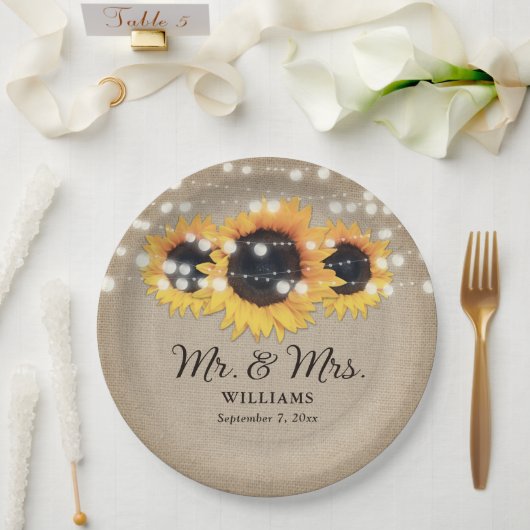 Assiettes En Carton Tournesol Rustique Burlap Mariage (Mariage)