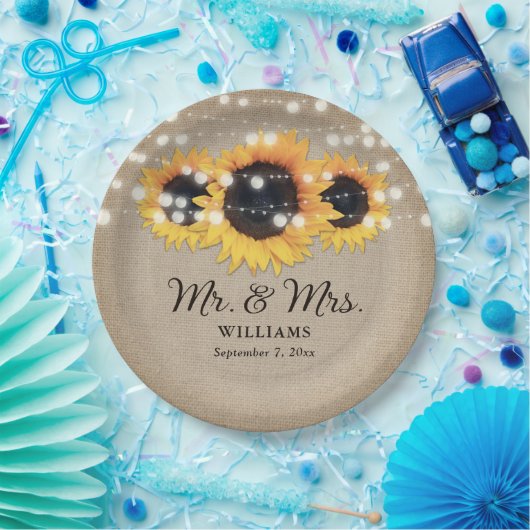 Assiettes En Carton Tournesol Rustique Burlap Mariage (Fête)